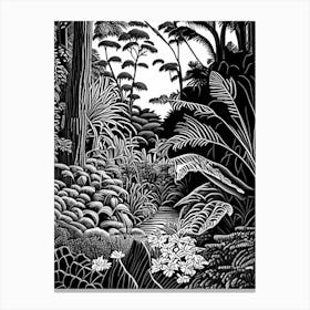 Naples Botanical Garden, 1, Usa Linocut Black And White Vintage Canvas Print