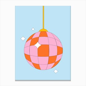Pink Disco Ball On A Blue Background Print Canvas Print