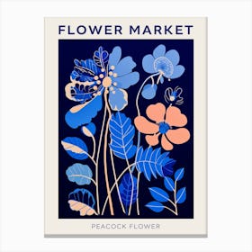 Blue Flower Market Poster Peacock Flower Market Poster 1 Canvas Print