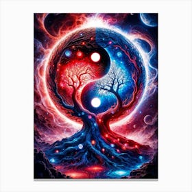 Yin Yang Space Landscape in Red and Blue Canvas Print