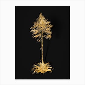 Vintage Giant Cabuya Botanical in Gold on Black Canvas Print