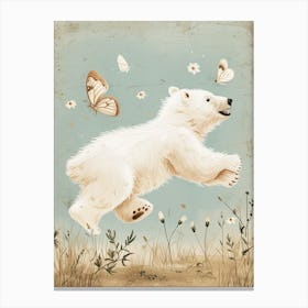 Polar Bear Cub Chasing After A Butterfly Storybook Illustration 4 Canvas Print