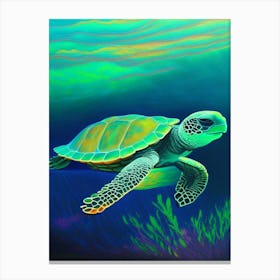 Sea Turtle In Deep Ocean, Sea Turtle Paul Klee Inspired 1 Canvas Print