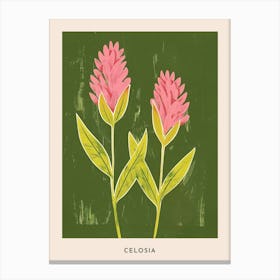 Pink & Green Celosia 1 Flower Poster Canvas Print