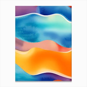 Simple Watercolour Waves Blue Orange Peach Sandy Shores Canvas Print