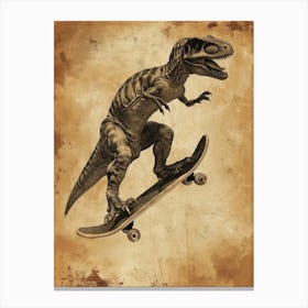Vintage Microraptor Dinosaur On A Skateboard   2 Canvas Print