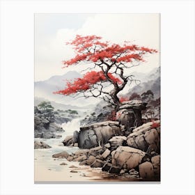 Tokyo In Japan, Japanese Brush Painting, Ukiyo E, Minimal 2 Canvas Print