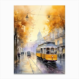 Lisbon Portugal In Autumn Fall, Watercolour 4 Canvas Print