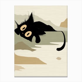 Black Cat Lying On The Hill Canvas Print