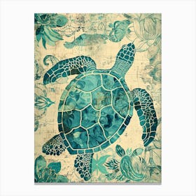 Floral Sea Turtle Wallpaper Style 4 Canvas Print