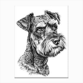 Miniature Schnauzer Dog Black & White Line Sketch 1 Canvas Print
