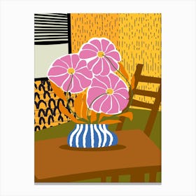 Pink Flowers On A Table Canvas Print