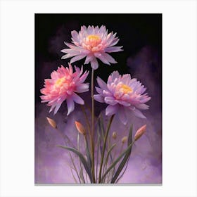 Three Pink Flowers In A Vase Canvas Print