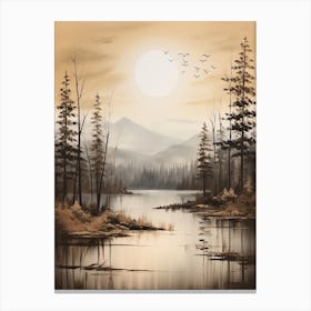 Lake In The Woods In Autumn, Painting 49 Canvas Print
