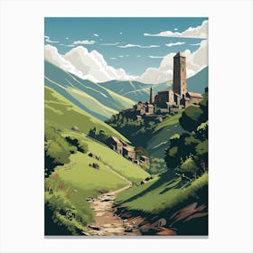 Mestia To Ushguli Trail Georgia 1 Vintage Travel Illustration Canvas Print