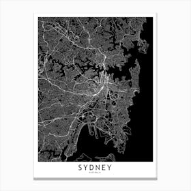 Sydney Black And White Map Canvas Print