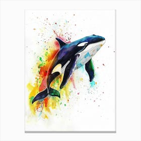Killer Whale Colourful Watercolour 3 Canvas Print