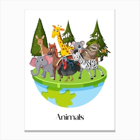 60.Beautiful jungle animals. Fun. Play. Souvenir photo. World Animal Day. Nursery rooms. Children: Decorate the place to make it look more beautiful. Canvas Print
