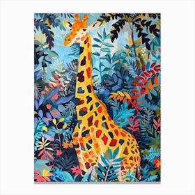 Colourful Giraffe In The Leaves Illustration 4 Canvas Print