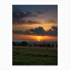 Sunset Over A Field Canvas Print