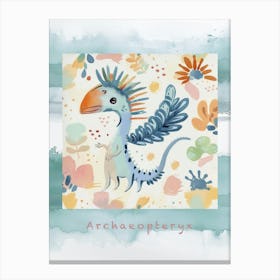 Archaeopteryx Dinosaur Muted Pastels Pattern 1 Poster Canvas Print