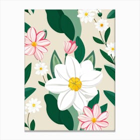 Bouquet Of Spring Flowers Including Tulips White Roses And Daisies Set Against A Botanical Garden (3) Canvas Print