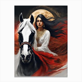 Woman Riding A Horse Canvas Print