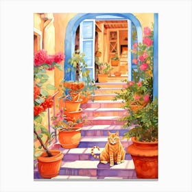 Cat On The Steps Mediterranean Canvas Print