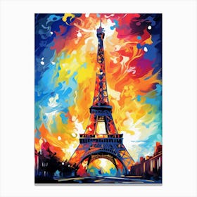 Eiffel Tower Paris at Night II, Modern Abstract Vibrant Painting Canvas Print