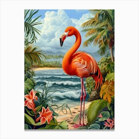 Greater Flamingo Caribbean Islands Tropical Illustration 6 Canvas Print