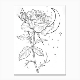 Rose With A Moon Line Drawing 1 Canvas Print