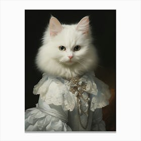 White Medieval Cat Rococo Style 2 Canvas Print