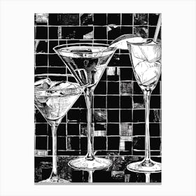 Geometric Sketch Of Cocktails In Martini Glasses Canvas Print