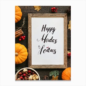 Cursive Calligraphy Depicting Happy Holidays Nestled Among A Vintage Wood Framed Composition Feat (4) Canvas Print