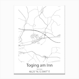 Toging Am Inn,Germany Minimalist Map Canvas Print