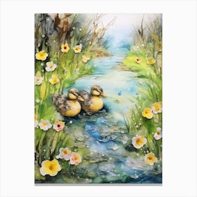 Mixed Media Ducks In The Pond 6 Canvas Print