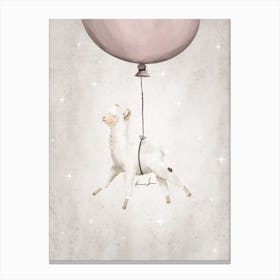 Flying Lama With Pink Balloon Canvas Print