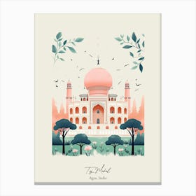 Taj Mahal   Agra, India   Cute Botanical Illustration Travel 1 Poster Canvas Print