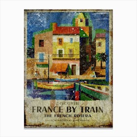 Vintage Travel Poster Discover France By Train Canvas Print