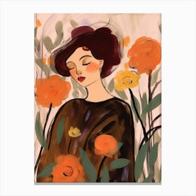 Woman With Autumnal Flowers Rose 3 Canvas Print