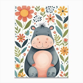 Floral Baby Hippo Nursery Illustration (12) Canvas Print