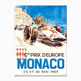 Vintage 1963 poster Monaco Grand Prix held annually in the streets of Monte Carlo. Canvas Print