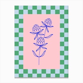 Modern Checkered Flower Poster Blue & Pink 16 Canvas Print