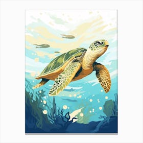 Block Colour Turtle Swimming Aqua 7 Canvas Print