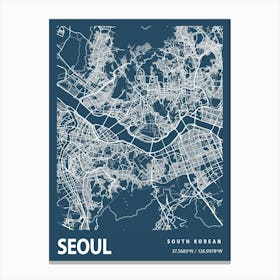 Seoul Blueprint City Map 1 Canvas Print