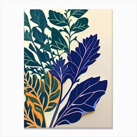 Thyme Leaf Colourful Abstract Linocut Canvas Print