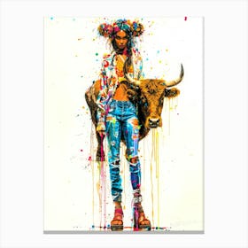 Pet Bull Model 6 - Cowgirl Highland Canvas Print