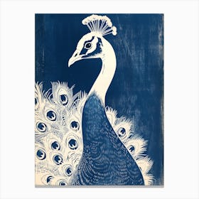 Navy Blue Portrait Of A Peacock 1 Canvas Print
