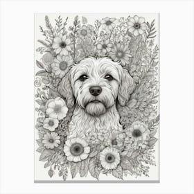 Dog In Flowers Canvas Print