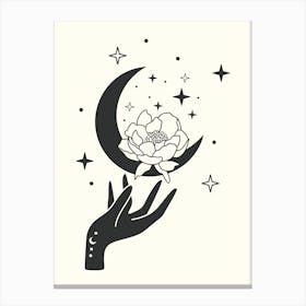 Moon And Flower Monoline Hand Drawing Aesthetic Illustration Canvas Print